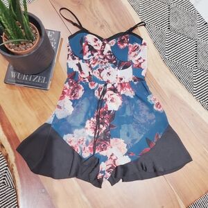 BAND OF GYPSIES Vintage Mesh Ruffled Romper Shorts